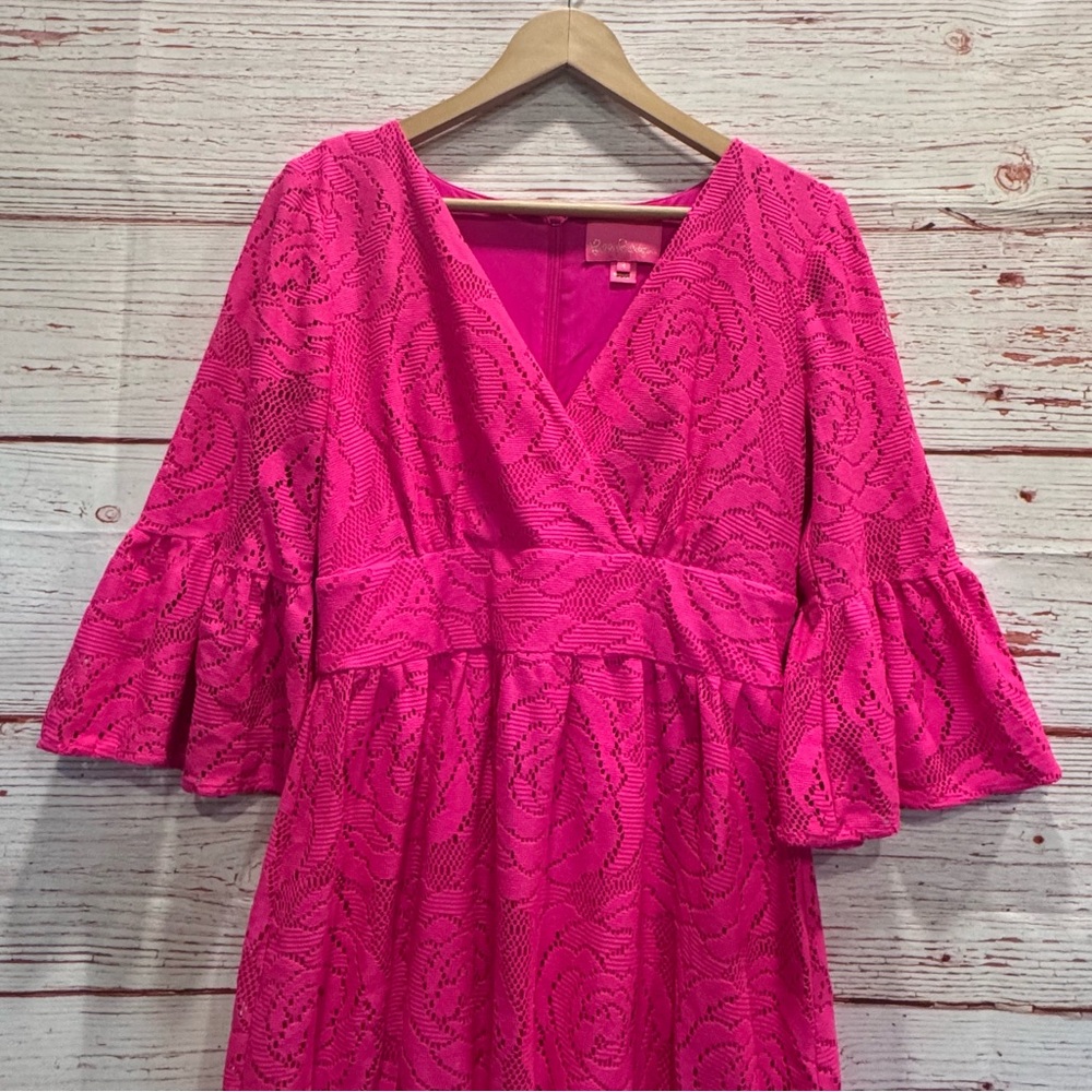 Lilly Pulitzer Cecelia Dress in Pink Tango Bungalow Blossom Lace Sz 8 - Picture 7 of 16